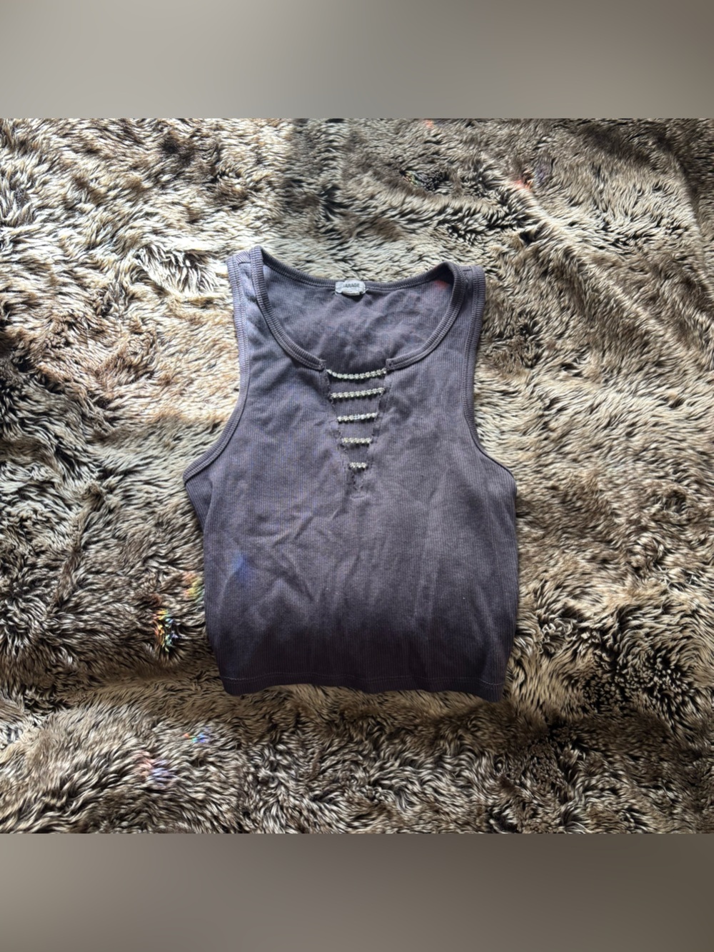 Garage Charcoal Ribbed Tank with Front Ladder Gem Detail